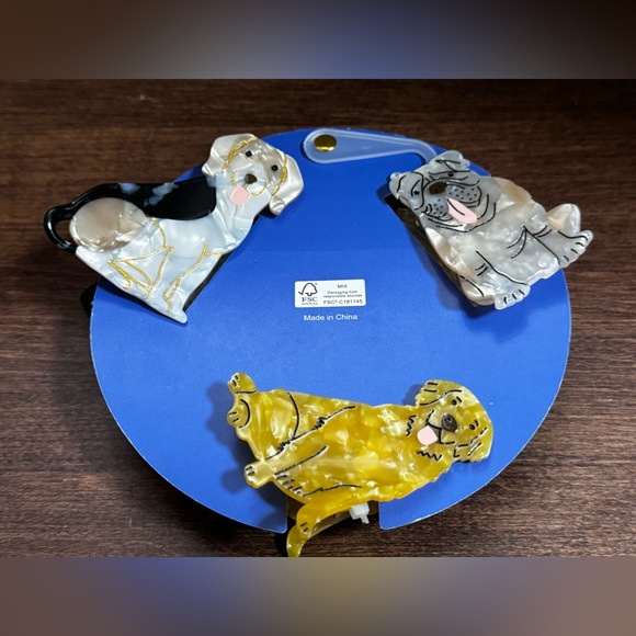 Beagle Golden Retriever Labrador Bull Dog Hair Clips Claws Pink Linen NWT - Picture 4 of 5